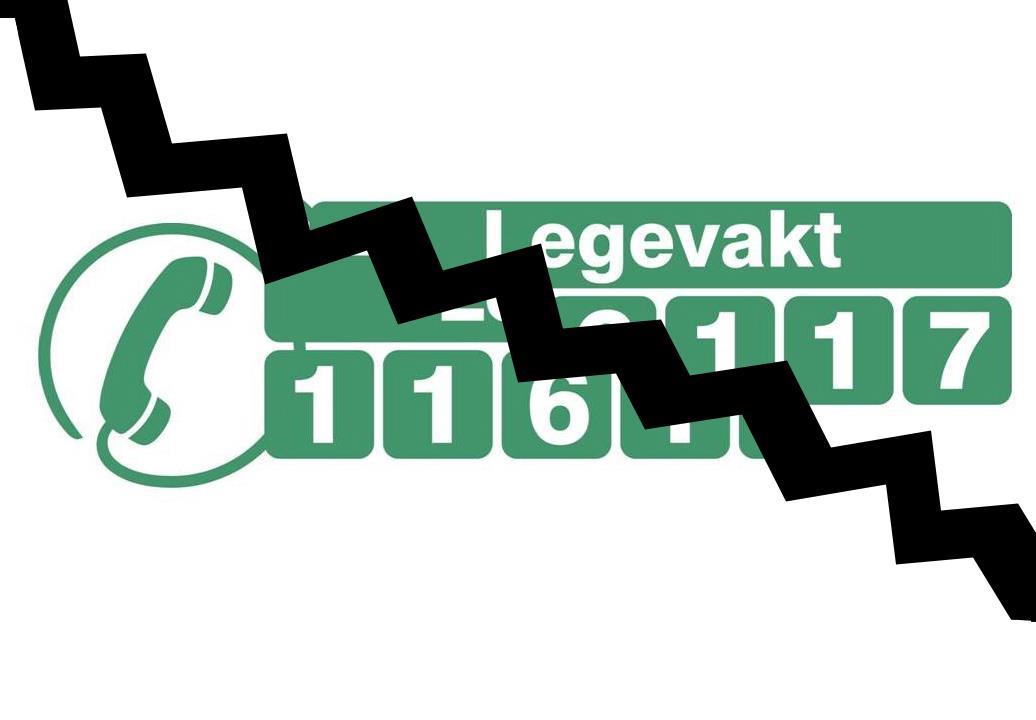 Det nasjonale legevaktnummeret 116 117 med ei "rift" gjennom biletet, illustrasjon - Klikk for stort bilete