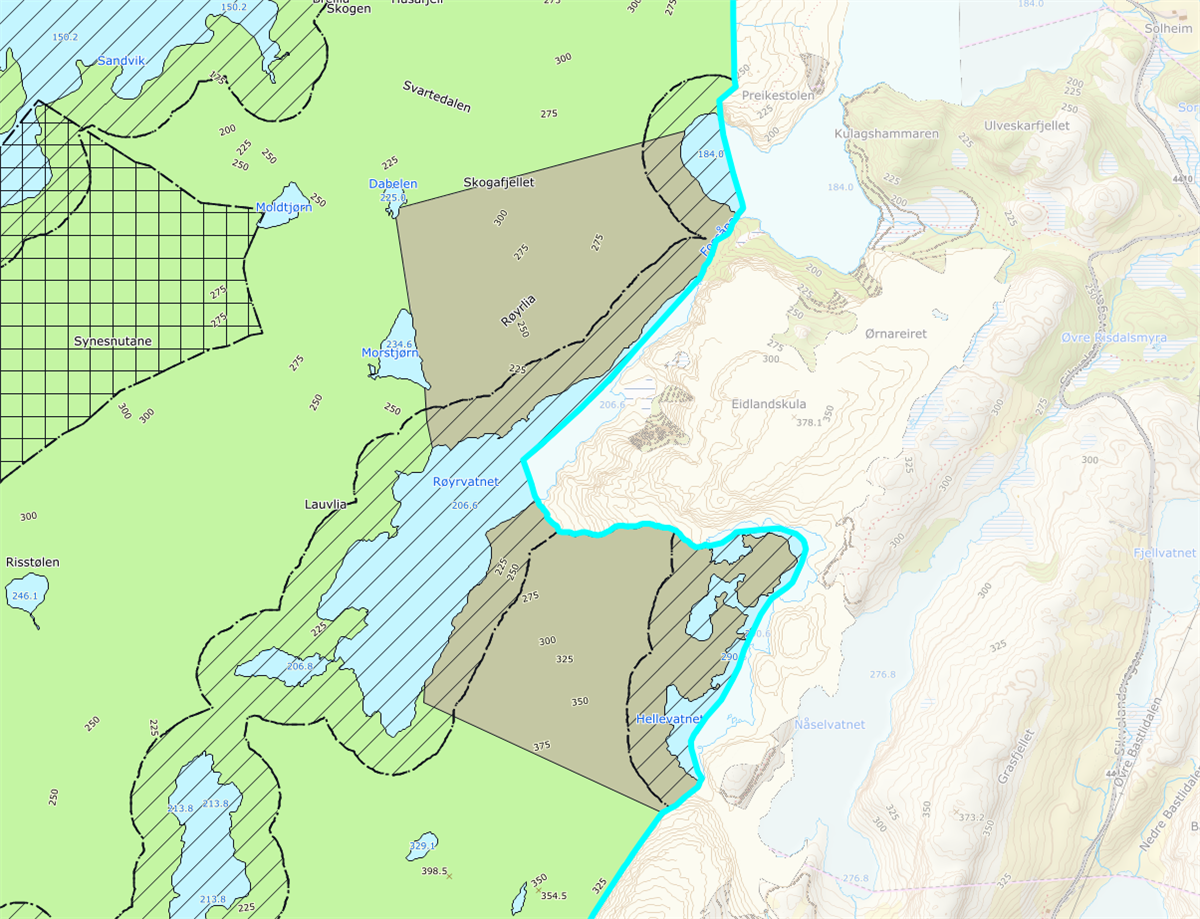 Kart over dei delane av Sikvaland-Jolifjell skyte- og øvingsfelt som er i Time kommune - Klikk for stort bilete