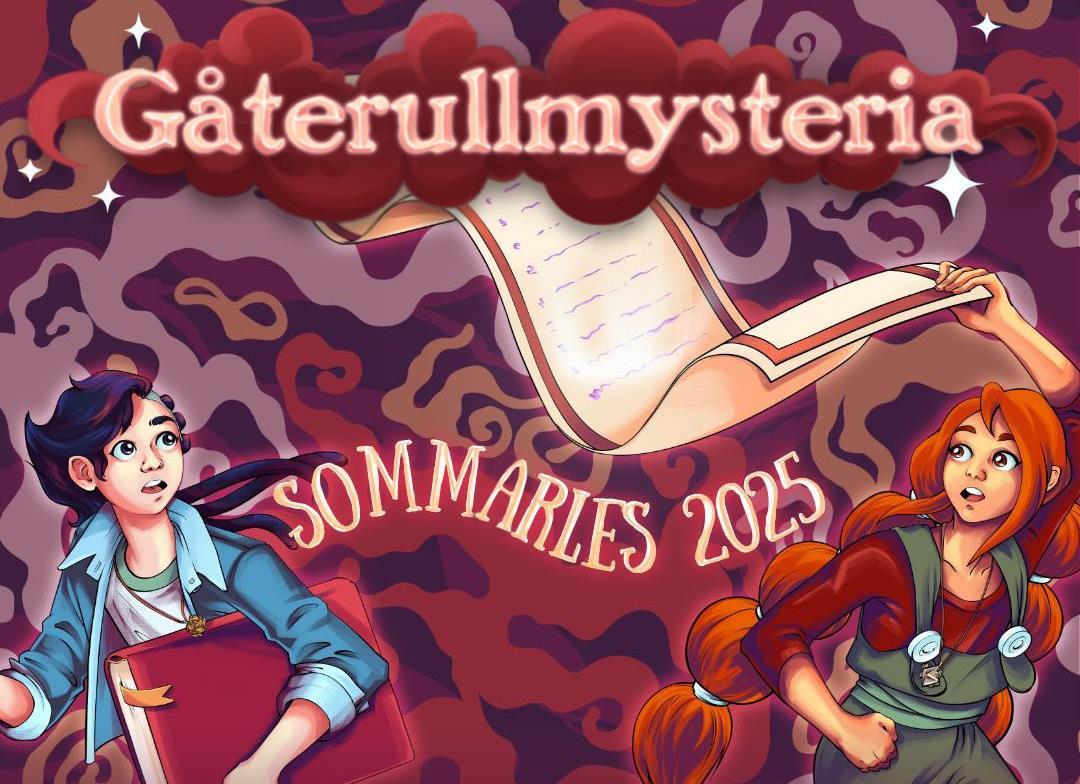 Teikna illustrasjon til kampanjen Sommarles, med gut og jente som spring med bøker under armen - Klikk for stort bilete
